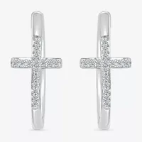 1/6 CT. T.W. Natural White Diamond Sterling Silver 20.3mm Cross Hoop Earrings