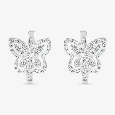 1/6 CT. T.W. Natural White Diamond Sterling Silver 10.7mm Butterfly Hoop Earrings