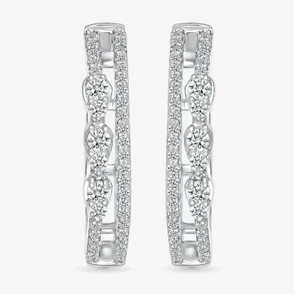 1 CT. T.W. Natural White Diamond Sterling Silver 20.5mm Hoop Earrings