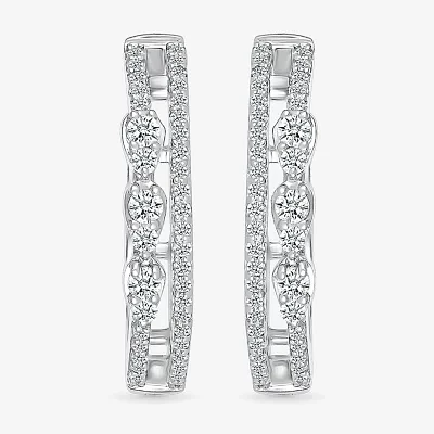 1 CT. T.W. Natural White Diamond Sterling Silver 20.5mm Hoop Earrings