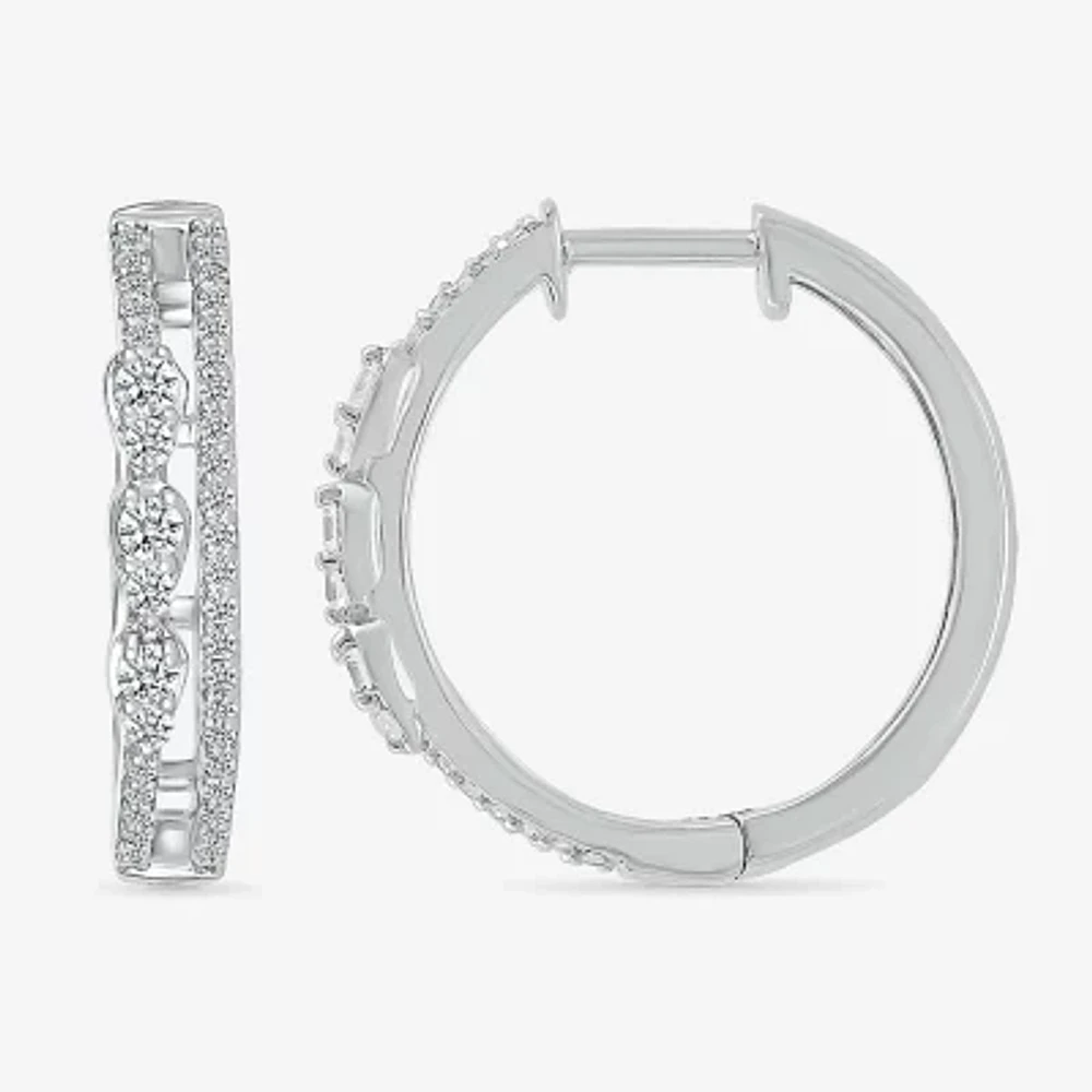 1/2 CT. T.W. Natural White Diamond Sterling Silver 20.5mm Hoop Earrings