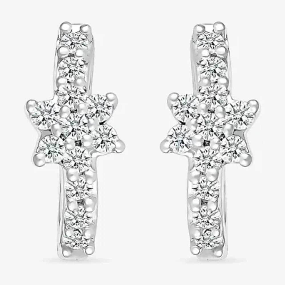 1/4 CT. T.W. Natural White Diamond Sterling Silver 12.3mm Flower Hoop Earrings