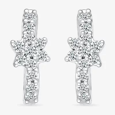 1/4 CT. T.W. Natural White Diamond Sterling Silver 12.3mm Flower Hoop Earrings