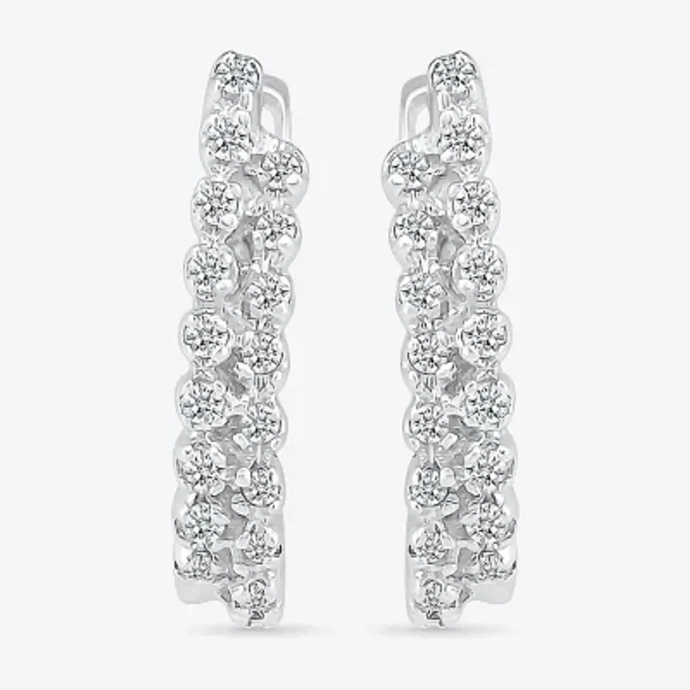 1/6 CT. T.W. Natural White Diamond Sterling Silver 14.6mm Hoop Earrings