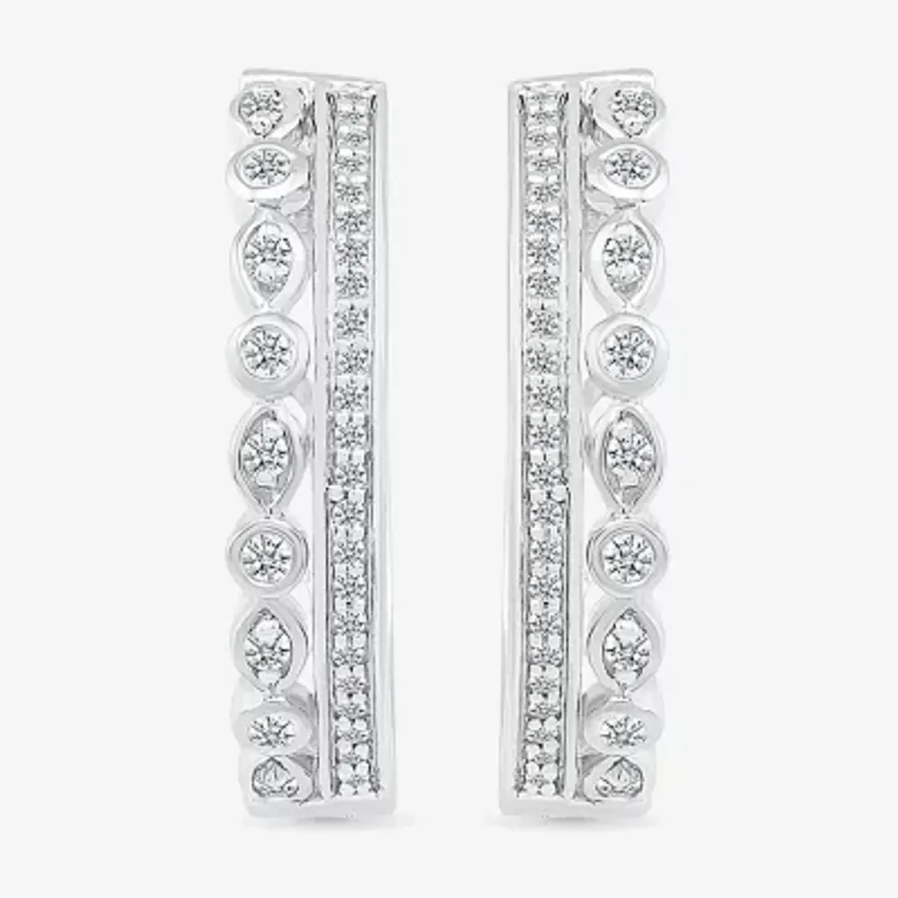 1/4 CT. T.W. Natural White Diamond Sterling Silver 20mm Hoop Earrings
