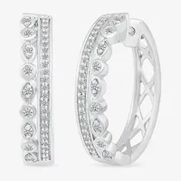 1 CT. T.W. Natural White Diamond Sterling Silver 20mm Hoop Earrings