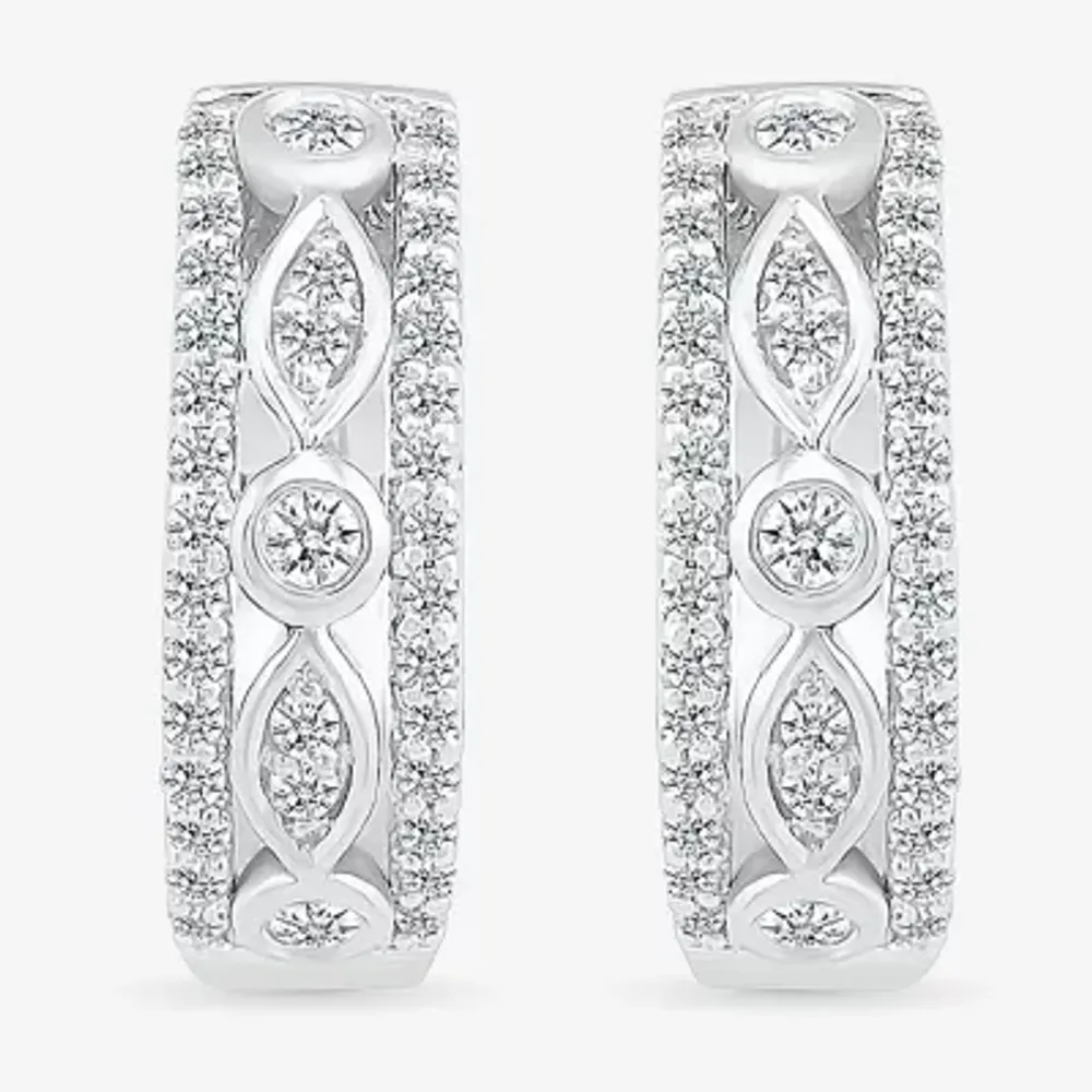 1/2 CT. T.W. Natural White Diamond Sterling Silver 17mm Hoop Earrings