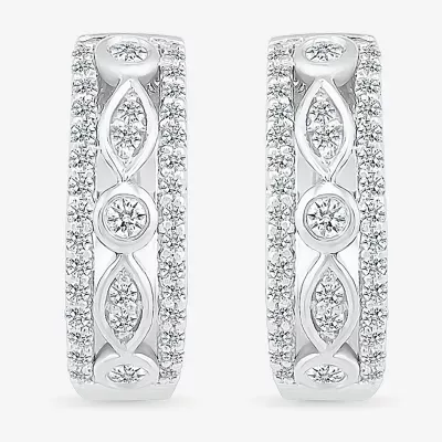 Womens 1/2 CT. T.W. Natural White Diamond Sterling Silver 17mm Hoop Earrings