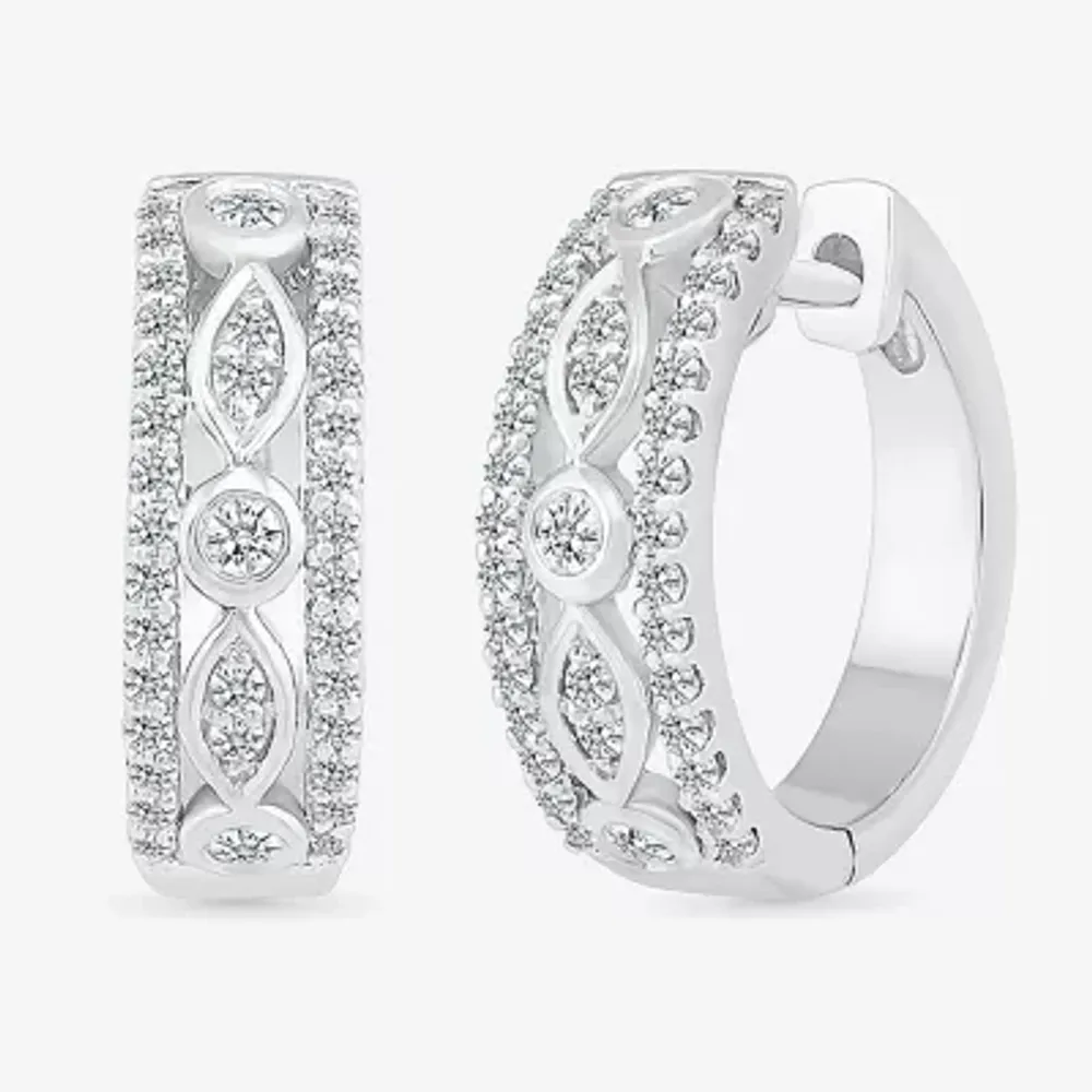 1/2 CT. T.W. Natural White Diamond Sterling Silver 17mm Hoop Earrings