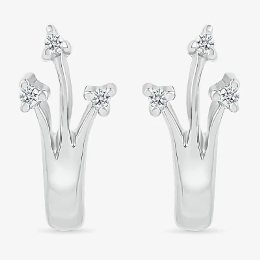Diamond Accent Natural White Diamond Sterling Silver 14.5mm Arrow Hoop Earrings