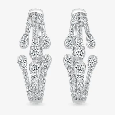 1 CT. T.W. Natural White Diamond Sterling Silver 23mm Hoop Earrings