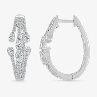 1 CT. T.W. Natural White Diamond Sterling Silver 23mm Hoop Earrings