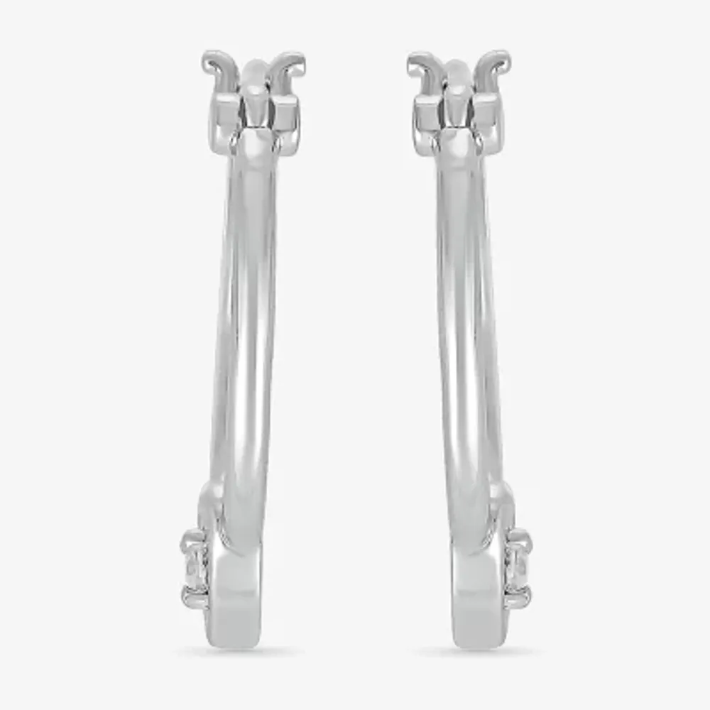 Diamond Accent Natural White Diamond Sterling Silver 18mm Heart Hoop Earrings