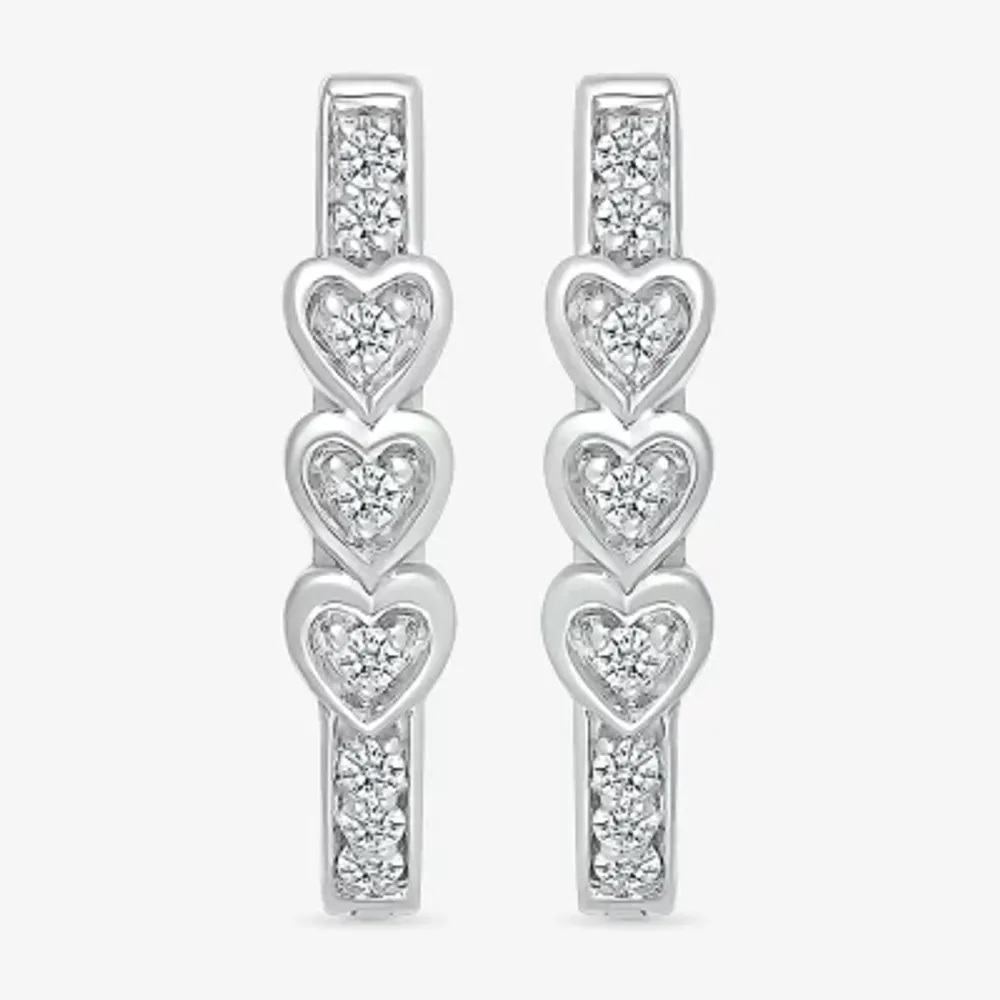 1/8 CT. T.W. Natural White Diamond Sterling Silver 17mm Heart Hoop Earrings