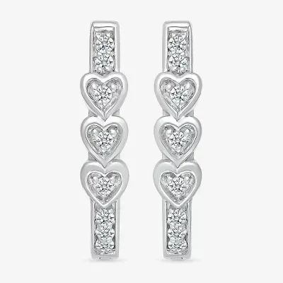 1/8 CT. T.W. Natural White Diamond Sterling Silver 17mm Heart Hoop Earrings