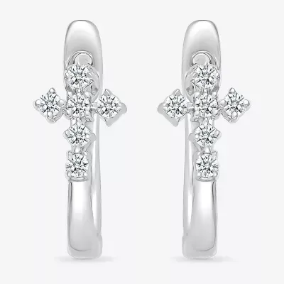 1/6 CT. T.W. Natural White Diamond Sterling Silver 15.5mm Cross Hoop Earrings