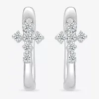 1/6 CT. T.W. Mined White Diamond Sterling Silver 15.5mm Cross Hoop Earrings