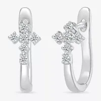 1/6 CT. T.W. Mined White Diamond Sterling Silver 15.5mm Cross Hoop Earrings