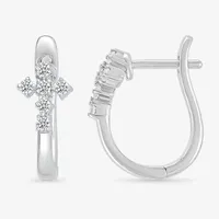 1/6 CT. T.W. Mined White Diamond Sterling Silver 15.5mm Cross Hoop Earrings