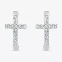 1/5 CT. T.W. Natural White Diamond Sterling Silver 14.3mm Cross Hoop Earrings