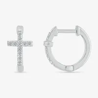 1/5 CT. T.W. Natural White Diamond Sterling Silver 14.3mm Cross Hoop Earrings