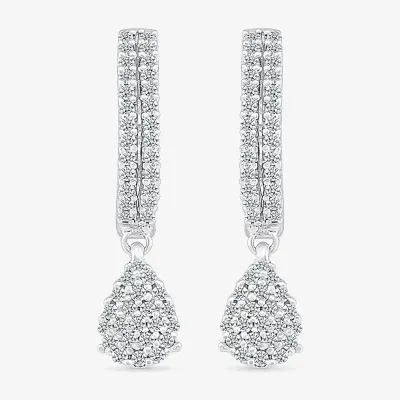 1/2 CT. T.W. Natural White Diamond Sterling Silver 22.4mm Pear Hoop Earrings