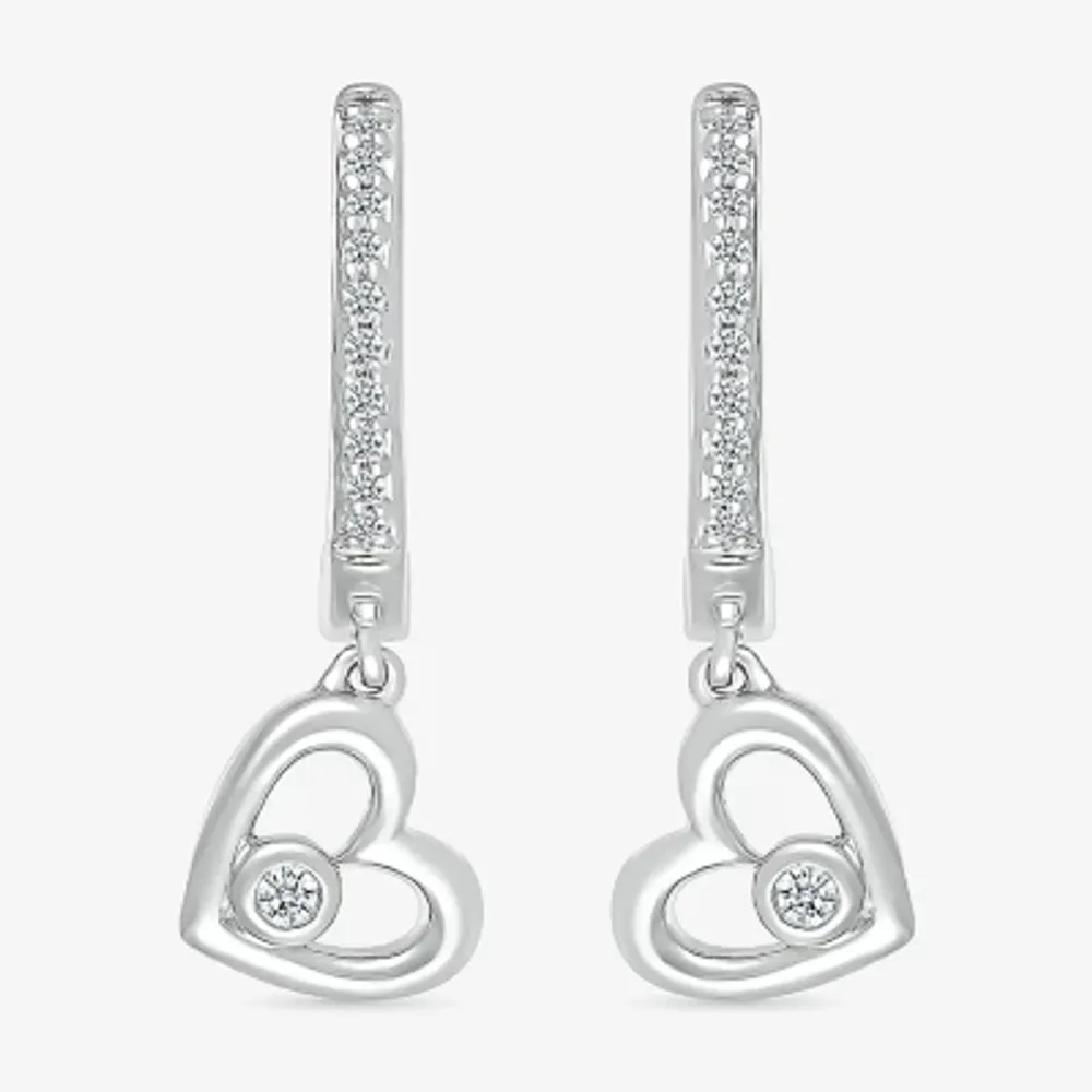1/10 CT. T.W. Natural White Diamond Sterling Silver 20mm Heart Hoop Earrings