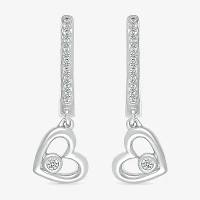 1/10 CT. T.W. Natural White Diamond Sterling Silver 20mm Heart Hoop Earrings