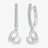 1/10 CT. T.W. Natural White Diamond Sterling Silver 20mm Heart Hoop Earrings