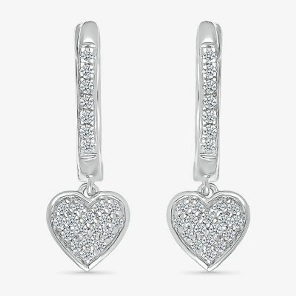 Womens 1/5 CT. Natural White Diamond Sterling Silver 20.1mm Heart Hoop Earrings