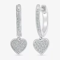 1/5 CT. T.W. Natural White Diamond Sterling Silver 20.1mm Heart Hoop Earrings