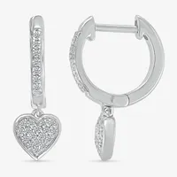 1/5 CT. T.W. Natural White Diamond Sterling Silver 20.1mm Heart Hoop Earrings