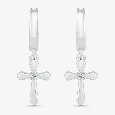 Diamond Accent Natural White Diamond Sterling Silver 28mm Cross Hoop Earrings