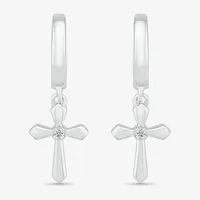 Diamond Accent Mined White Diamond Sterling Silver 28mm Cross Hoop Earrings