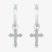 Diamond Accent Natural White Diamond Sterling Silver 25.1mm Cross Hoop Earrings