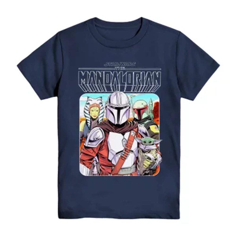 Disney Collection Little & Big Boys The Mandalorian Crew Neck Short Sleeve Star Wars Graphic T-Shirt