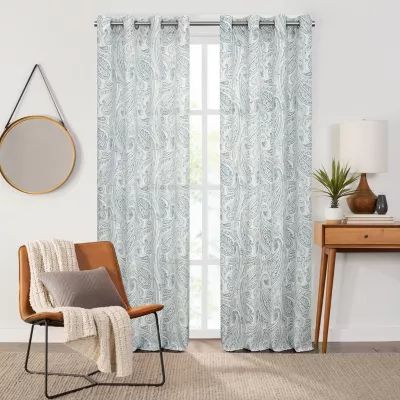 Fieldcrest Arden Soft Paisley Print Sheer Grommet Top Single Curtain Panel