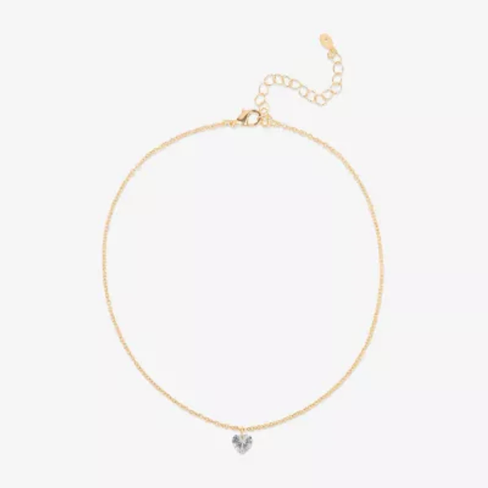 Bijoux Bar Delicates Gold Tone Cubic Zirconia 13 Inch Link Heart Pendant Necklace