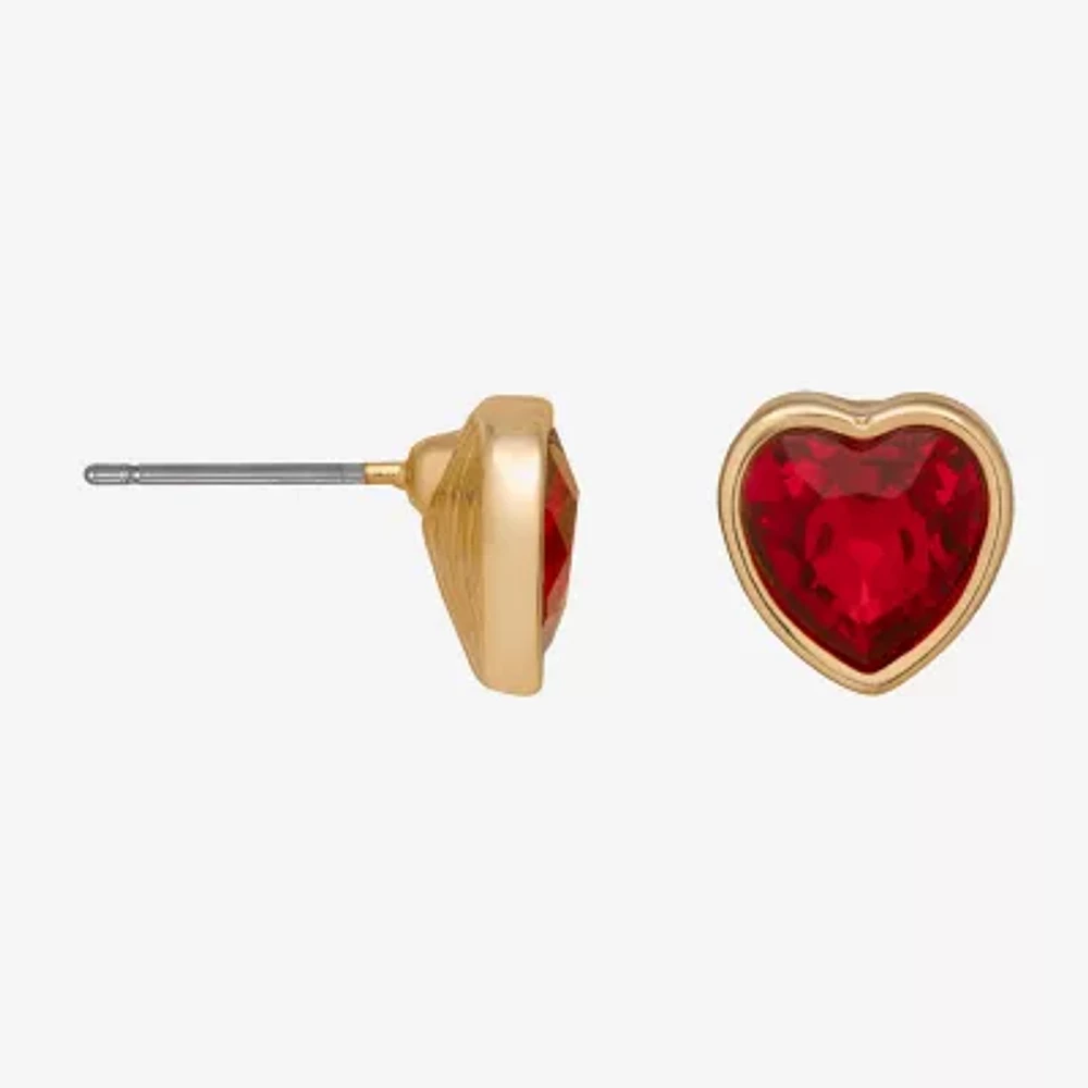 Bijoux Bar Delicates Gold Tone Glass 9mm Heart Stud Earrings