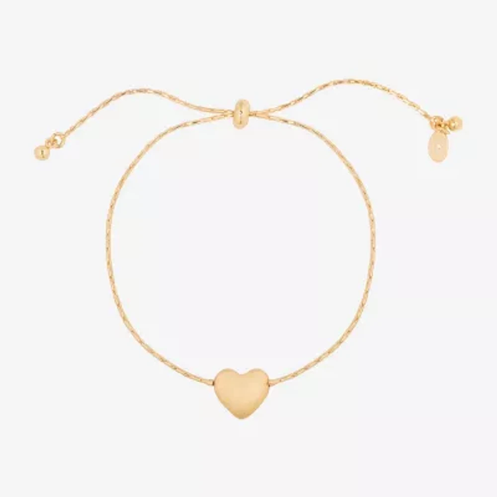 Bijoux Bar Delicates Gold Tone Link Heart Bolo Bracelet