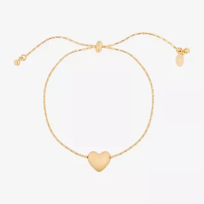 Bijoux Bar Gold Tone Link Heart Bolo Bracelet