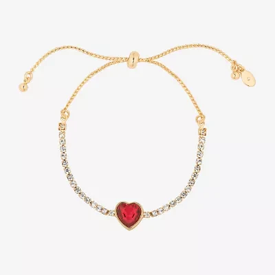 Bijoux Bar Delicates Gold Tone Glass Link Heart Bolo Bracelet