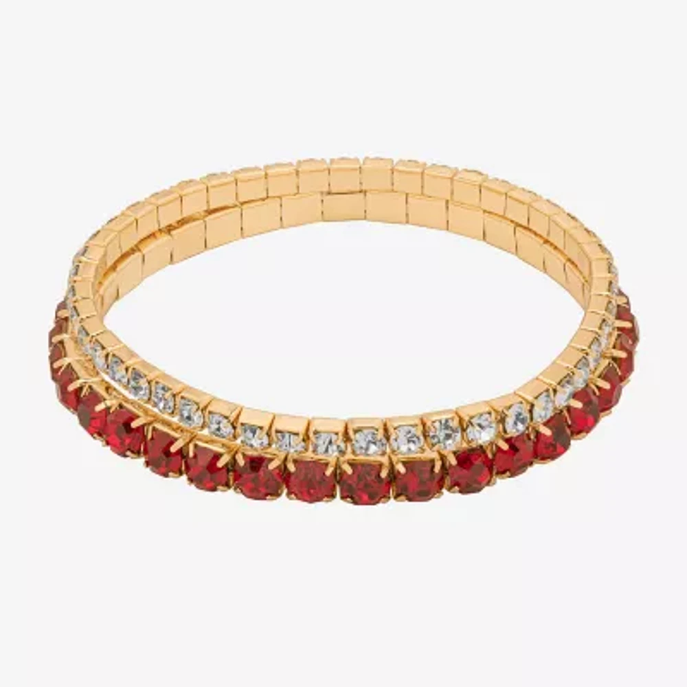 Bijoux Bar Delicates Gold Tone 2-pc. Glass Round Bracelet Set