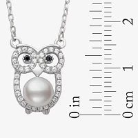 Owl Womens White Cultured Freshwater Pearl Sterling Silver Pendant Necklace