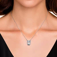 Owl Womens White Cultured Freshwater Pearl Sterling Silver Pendant Necklace