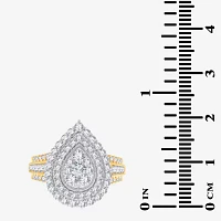 Womens 1 1/ CT. T.W. Natural White Diamond 10K Gold Pear Halo Engagement Ring