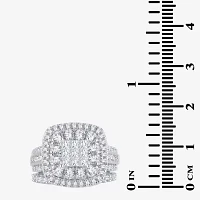 Womens 2 CT.T.W. Natural Diamond 10K or 14K White Gold Cushion Halo Bridal Set