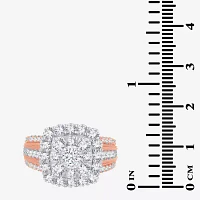 (I / Si1-Si2) Womens 3 CT. T.W. Lab Grown White Diamond 10K Gold Cushion Side Stone Engagement Ring