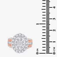 (I / Si1-Si2) Womens 3 CT. T.W. Lab Grown White Diamond 10K Gold Oval Side Stone Halo Engagement Ring