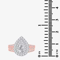 Signature By Modern Bride (H-I / Si1-Si2) Womens 1 1/2 CT. T.W. Lab Grown White Diamond 10K or 14K Gold Pear Halo Bridal Set